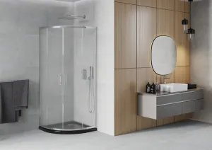 MEXEN/S - Rio štvrťkruhový sprchovací kút 80 x 80, mráz, chróm + vanička so sifónom Flat, čierny 863-080-080-01-30-4170