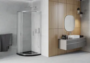 MEXEN/S - Rio štvrťkruhový sprchovací kút 80 x 80, mráz, chróm + vanička so sifónom Flat, čierny 863-080-080-01-30-4170