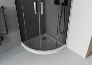 MEXEN/S - Rio štvrťkruhový sprchovací kút 90 x 90, grafit, chróm + vanička so sifónom Flat, biela 863-090-090-01-40-4110