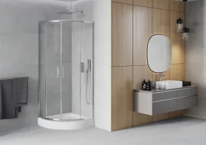 MEXEN/S - Rio štvrťkruhový sprchovací kút 80 x 80, transparent, chróm + vanička Rio 863-080-080-01-00-4710