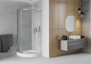 MEXEN/S - Rio štvrťkruhový sprchovací kút 90 x 90, transparent, chróm + vanička Rio 863-090-090-01-00-4710