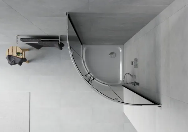 MEXEN/S - Rio štvrťkruhový sprchovací kút 90 x 90, grafit, chróm + vanička so sifónom Flat, biela 863-090-090-01-40-4110