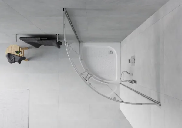 MEXEN/S - Rio štvrťkruhový sprchovací kút 80 x 80, transparent, chróm + vanička Rio 863-080-080-01-00-4710