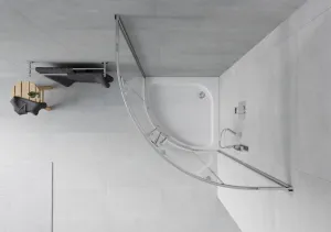 MEXEN/S - Rio štvrťkruhový sprchovací kút 80 x 80, transparent, chróm + vanička Rio 863-080-080-01-00-4710