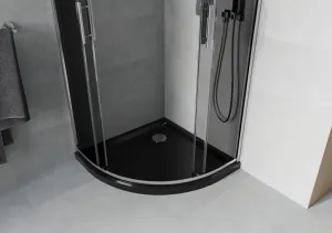 MEXEN/S - Rio štvrťkruhový sprchovací kút 80 x 80, grafit, chróm + vanička so sifónom Flat, čierny 863-080-080-01-40-4170