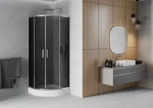 MEXEN/S - Rio štvrťkruhový sprchovací kút 80 x 80, grafit, chróm + vanička Rio 863-080-080-01-40-4710