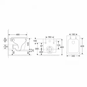 Mereo WC set - Rimless WC hranaté, modul na zamurovanie, biele hranaté tlačidlo MM01SETRB