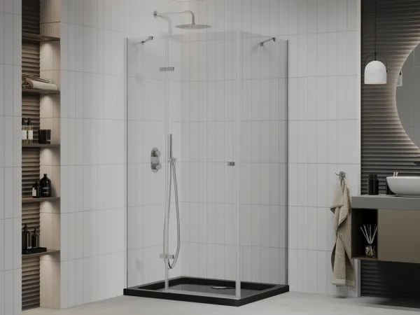 MEXEN/S - Roma sprchovací kút 100x80, transparent, chróm + čierna vanička so sifónom 854-100-080-01-00-4070