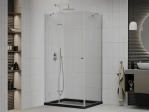 MEXEN/S - Roma sprchovací kút 100x80, transparent, chróm + čierna vanička so sifónom 854-100-080-01-00-4070