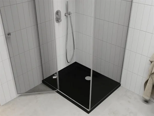 MEXEN/S - Roma sprchovací kút 100x80, transparent, chróm + čierna vanička so sifónom 854-100-080-01-00-4070