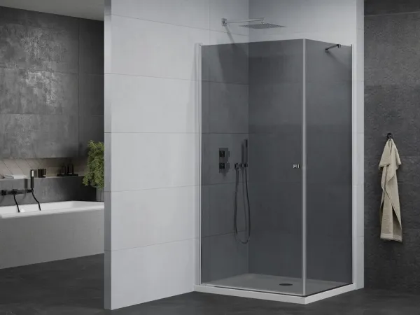MEXEN/S - Pretória sprchovací kút 70x80, grafit, chróm + sprchová vanička vrátane sifónu 852-070-080-01-40-4010