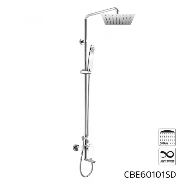 Mereo Nástenná vaňová batéria Viana so sprch.  tyčou, hadicou, ručnou a tanierovou  sprchou slim 200x200mm CBE60101SD