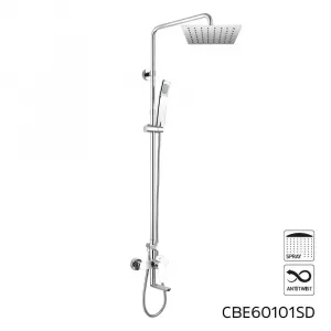 Mereo Nástenná vaňová batéria Viana so sprch.  tyčou, hadicou, ručnou a tanierovou  sprchou slim 200x200mm CBE60101SD