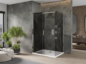 MEXEN/S - Omega sprchovací kút 100 x 70, grafit, chróm + vanička so sifónom 825-100-070-01-40-4010