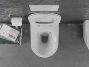 MEXEN - Lena Závesná WC misa vrátane sedátka s slow-slim, duroplast, biela/zlatá linka 30224005