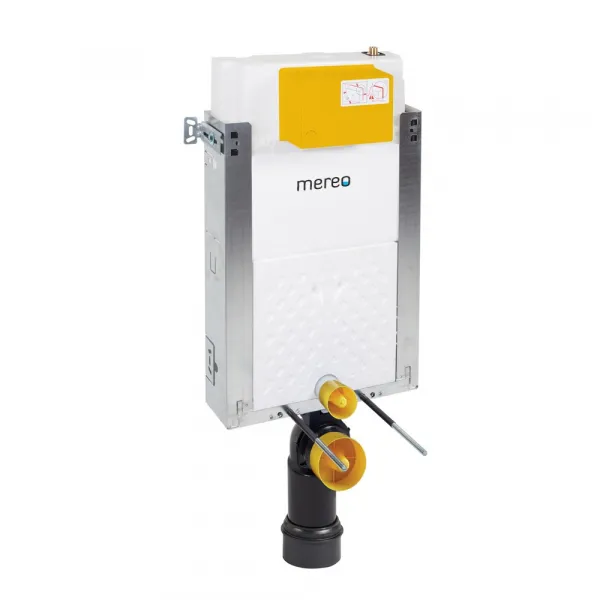 Mereo WC set - Rimless WC hranaté, modul na zamurovanie, biele hranaté tlačidlo MM01SETRB