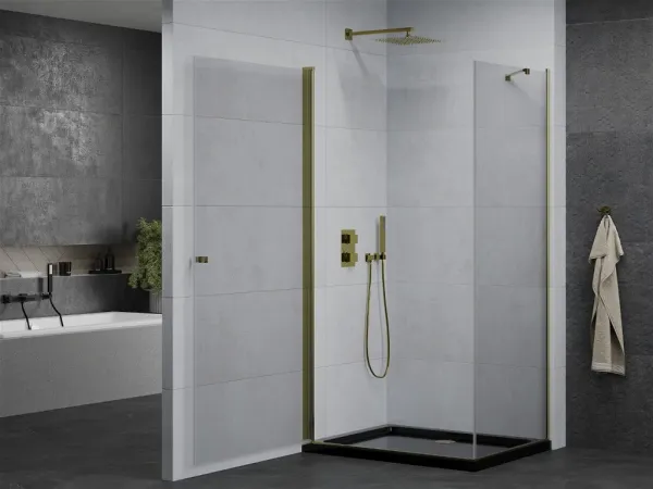 MEXEN/S - Pretória sprchovací kút 90x80, transparent, zlatá + sprchová vanička vrátane sifónu 852-090-080-50-00-4070G