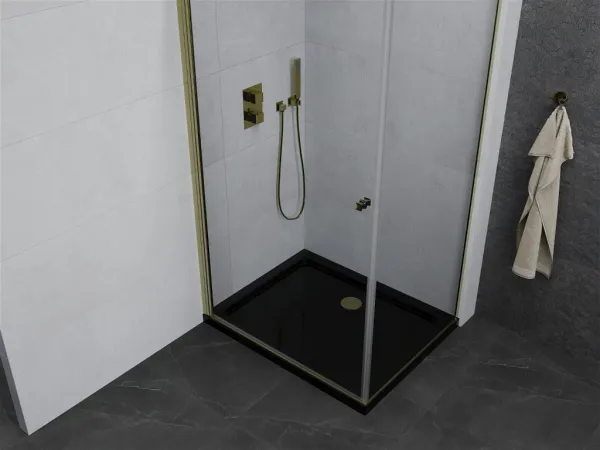MEXEN/S - Pretória sprchovací kút 80x100, transparent, zlatá + sprchová vanička vrátane sifónu 852-080-100-50-00-4070G