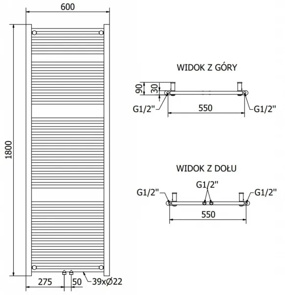 MEXEN - Mars vykurovací rebrík/radiátor 1500 x 600 mm, 729 W, antracit W110-1500-600-00-66