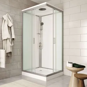 Mereo Sprchový box, štvorcový, 90cm, satin ALU, sklo Point, z. steny biele, SMC vanička, so strieškou CK34122KBSW