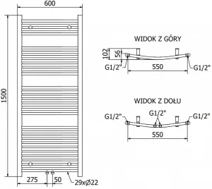 MEXEN - Ares vykurovací rebrík/radiátor 1500 x 600 mm, 733 W, antracit W102-1500-600-00-66