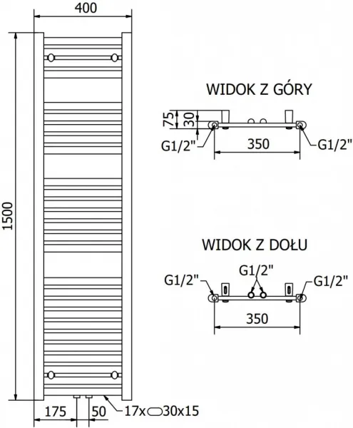 MEXEN/S - Hades radiátor + vykurovacia tyč 1500 x 400 mm, 600 W, biela W104-1500-400-2600-20