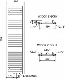 MEXEN/S - Hades radiátor + vykurovacia tyč 1500 x 400 mm, 600 W, biela W104-1500-400-2600-20