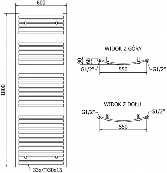 MEXEN - Helios vykurovací rebrík/radiátor 1800 x 600 mm, 996 W, biela W103-1800-600-00-20