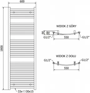 MEXEN - Helios vykurovací rebrík/radiátor 1800 x 600 mm, 996 W, biela W103-1800-600-00-20