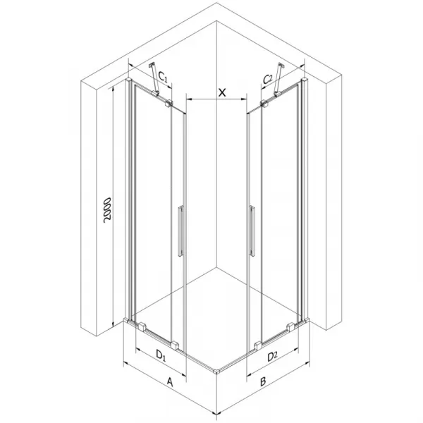 MEXEN/S - Velar Duo štvorcový sprchovací kút 80 x 80, transparent, chróm 871-080-080-02-01