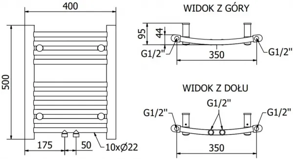 MEXEN - Ares vykurovací rebrík/radiátor 500 x 400 mm, 141 W, zlatá W102-0500-400-00-50