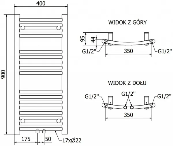 MEXEN - Ares vykurovací rebrík/radiátor 900 x 400 mm, 246 W, zlatá W102-0900-400-00-50