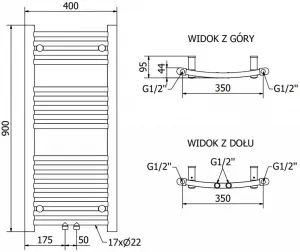 MEXEN - Ares vykurovací rebrík/radiátor 900 x 400 mm, 246 W, zlatá W102-0900-400-00-50