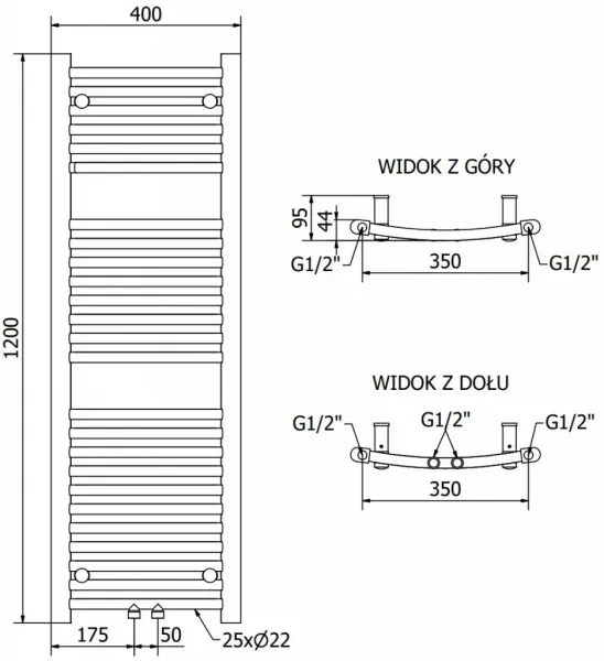 MEXEN/S - Ares radiátor + vykurovacia tyč 1200 x 400 mm, 600 W, čierna W102-1200-400-2600-70
