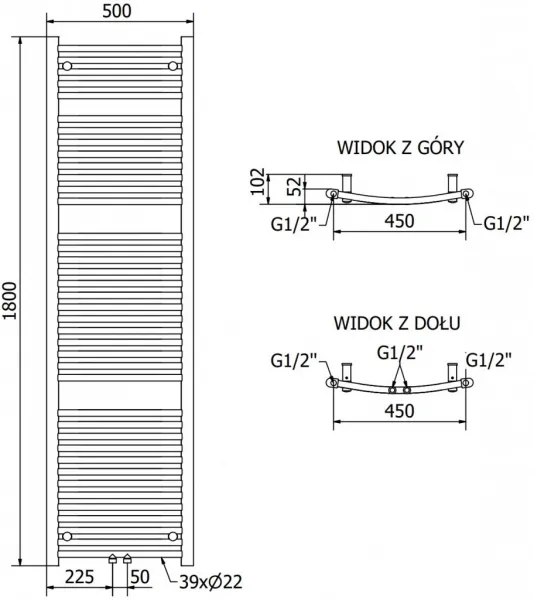 MEXEN/S - Ares radiátor + vykurovacia tyč 1800 x 500 mm, 900 W, antracit W102-1800-500-2900-66
