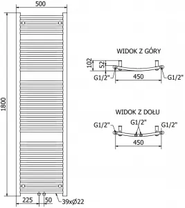 MEXEN/S - Ares radiátor + vykurovacia tyč 1800 x 500 mm, 900 W, antracit W102-1800-500-2900-66