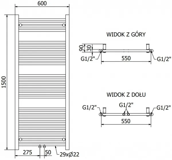 MEXEN/S - Mars radiátor + vykurovacia tyč 1500 x 600 mm, 900 W, biela W110-1500-600-6900-20