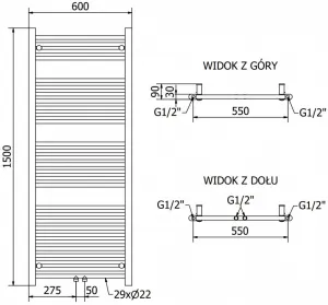 MEXEN/S - Mars radiátor + vykurovacia tyč 1500 x 600 mm, 900 W, biela W110-1500-600-6900-20