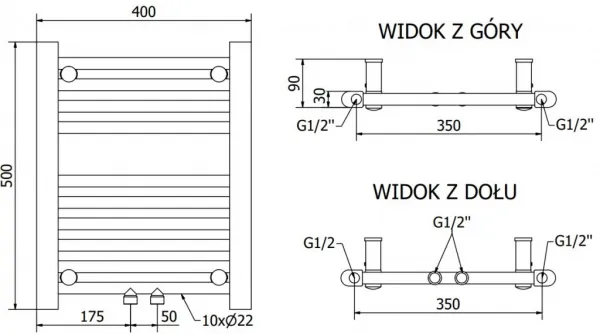 MEXEN - Mars vykurovací rebrík/radiátor 500 x 400 mm, 140 W, chróm W110-0500-400-00-01