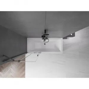 MEXEN/S - Velar Dvojkrídlová posuvná vaňová zástena 70 x 150, transparent, šedá kartáčovaná 896-070-000-01-66