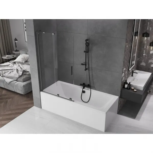 MEXEN/S - Velar Dvojkrídlová posuvná vaňová zástena 100 x 150, transparent, šedá kartáčovaná 896-100-000-01-66