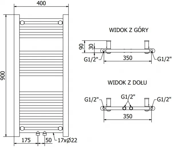 MEXEN - Mars vykurovací rebrík/radiátor 900 x 400 mm, 244 W, zlatý W110-0900-400-00-50