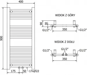 MEXEN - Mars vykurovací rebrík/radiátor 900 x 400 mm, 244 W, zlatý W110-0900-400-00-50