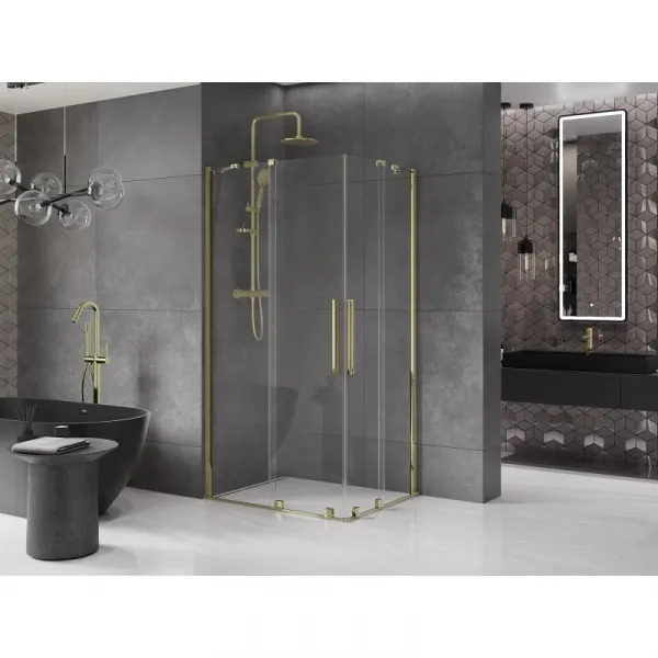 MEXEN/S - Velar Duo štvorcový sprchovací kút 100 x 90, transparent, zlatá 871-100-090-02-50