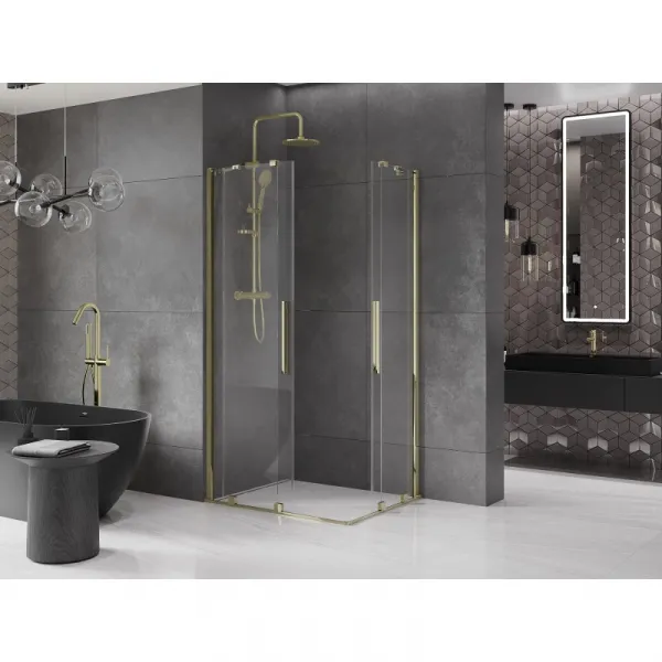 MEXEN/S - Velar Duo štvorcový sprchovací kút 90 x 80, transparent, zlatá 871-090-080-02-50