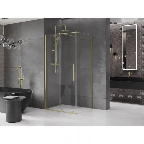 MEXEN/S - Velár sprchovací kút 100 x 80, transparent, zlatá kartáčovaná 871-100-080-01-55