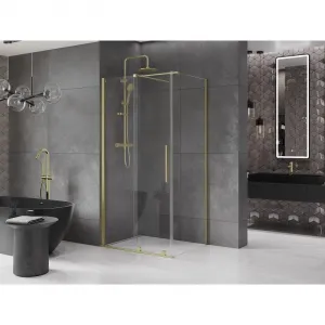 MEXEN/S - Velár sprchovací kút 100 x 80, transparent, zlatá kartáčovaná 871-100-080-01-55