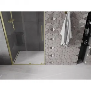 MEXEN/S - Velár posuvné sprchové dvere 120, transparent, zlatá kartáčovaná 871-120-000-01-55