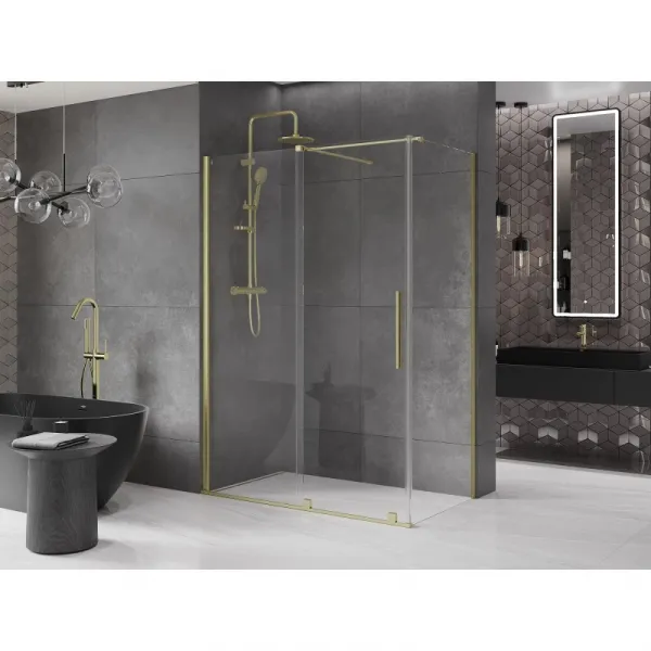 MEXEN/S - Velár sprchovací kút 140 x 80, transparent, zlatá kartáčovaná 871-140-080-01-55