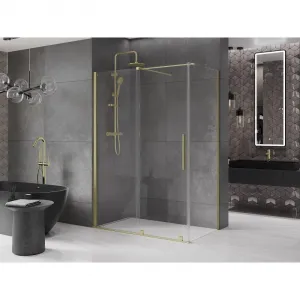 MEXEN/S - Velár sprchovací kút 140 x 80, transparent, zlatá kartáčovaná 871-140-080-01-55
